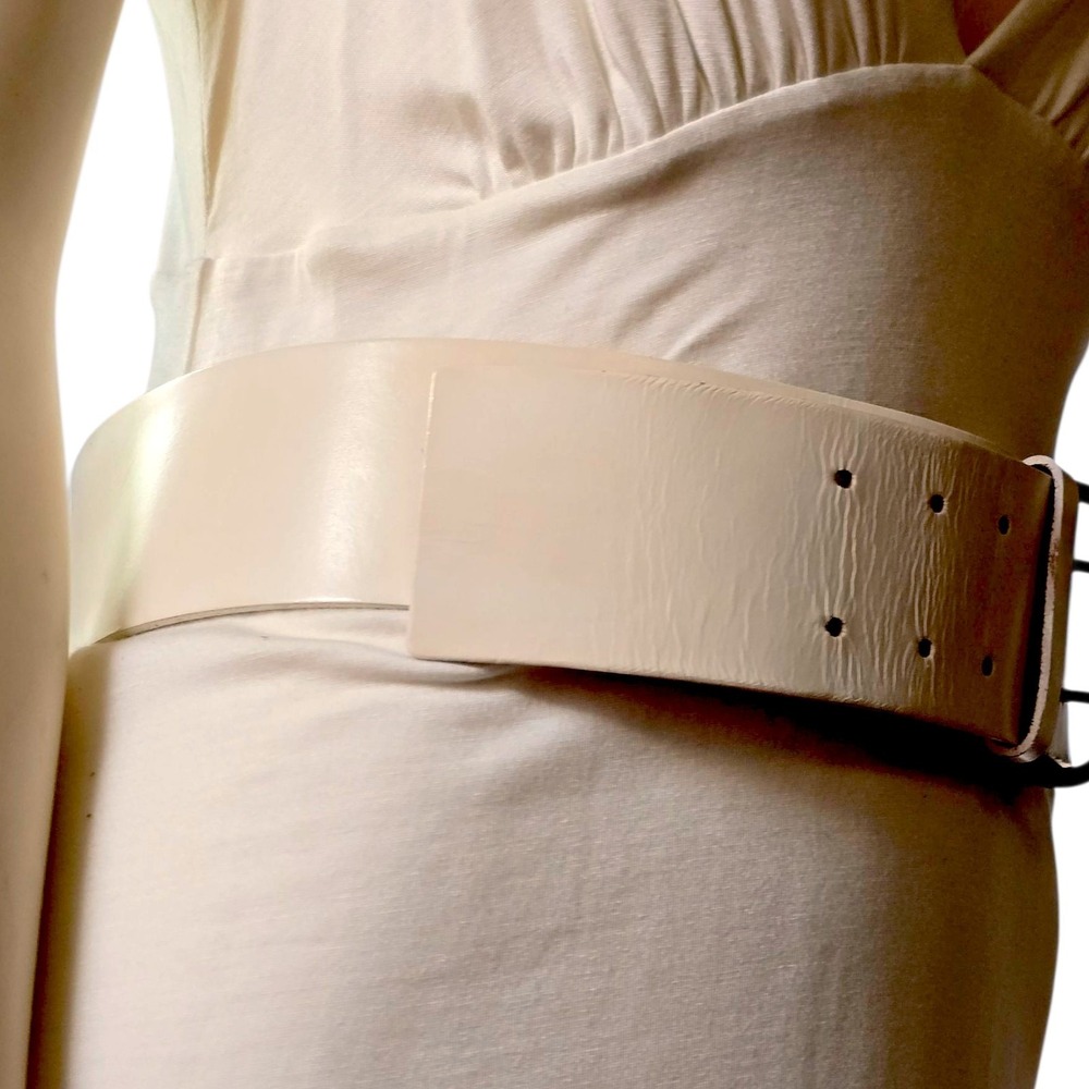 Vintage Calvin Klein Wide White Leather Belt M/L 37.5" 2.5" Width 80s 90s - Picture 8 of 16